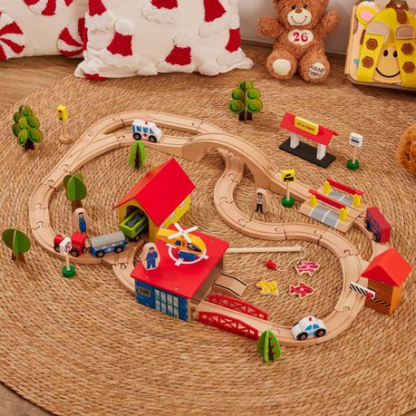 Wooden Train Set Tracks Railway Toy