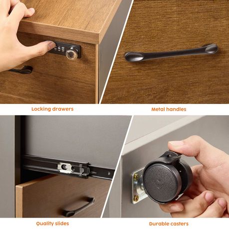 3-Drawer Office Cabinet with Wheels Wood Storage Filing Organizer