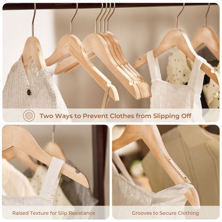 10Pc Wooden Kids Clothes Hangers with Anti-Slip Shoulder Grooves