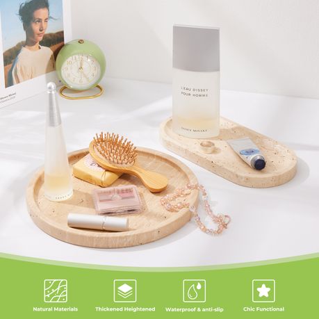 Travertine Tray Vanity Organizers - Round and Ellipse