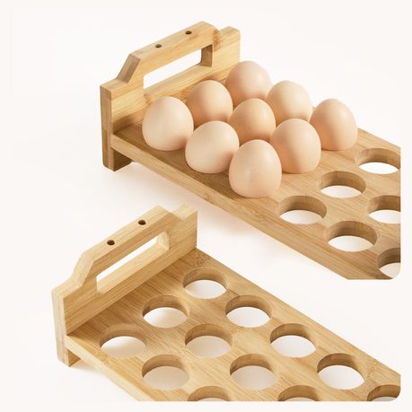 2-Tier Bamboo Stackable Egg Holder Rack | 18 Eggs per Layer