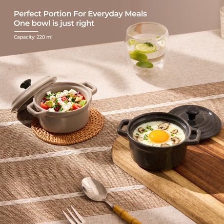 220ml Ceramic Ramekin Dishes with Lids (Set of 4)