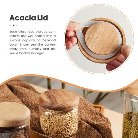 3pc Glass Canister Set with Acacia Lids