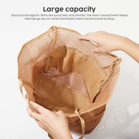 Mesh Beach Tote Bag - Brown