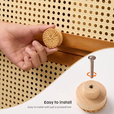 Wooden Rattan Drawer Knobs - Set of 8