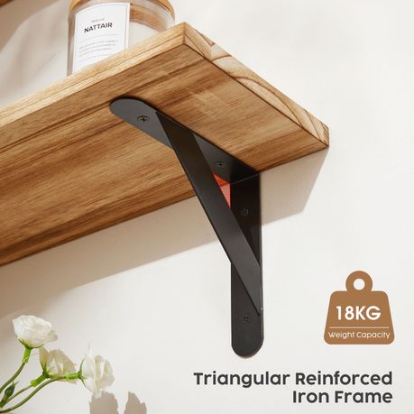 Wall Mounted Floating Corner Shelf Wooden Storage Rack Display Unit - 4 Pack