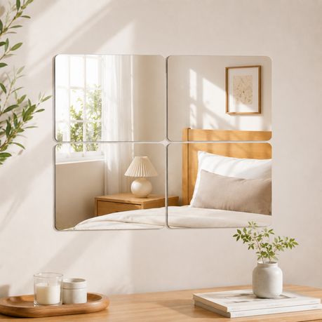 4pc Acrylic Mirror Tiles Peel and Stick