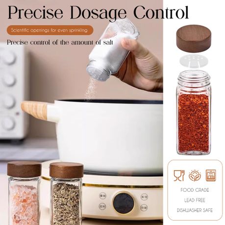 Chenshia 24-Piece Spice Jar Set Walnut Lids-Labels, Grinder, Pen & Funnel