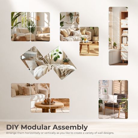 4pc Acrylic Mirror Tiles Peel and Stick