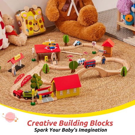 Wooden Train Set Tracks Railway Toy