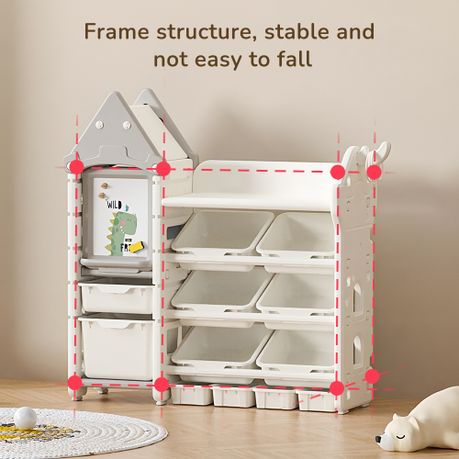 4-Tier Kids Toy Storage Organizer Cabinet with Bins & Drawing Board