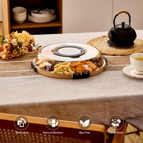 Chenshia Round Bamboo Charcuterie Board Set Serving Platter with Covered Lid