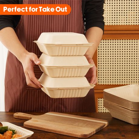 50PCS Sugarcane Take Out Containers Meal Prep Food Storage -1200ml