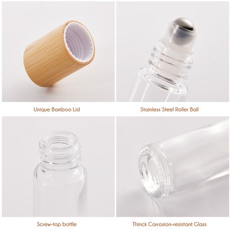 10ml Bamboo Travel Bottles Refillable Glass Roller Set