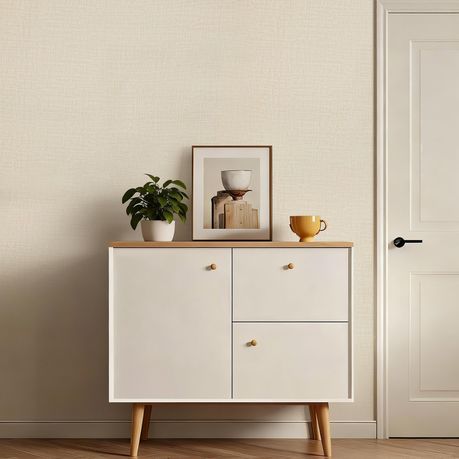 Self-Adhesive Faux Linen Wallpaper Peel and Stick PVC Wall Covering - Beige