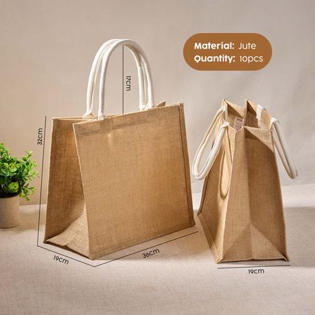 Jute Tote Bag Cotton Rope Handheld Picnic Travel Shopping Bag - 10Pcs