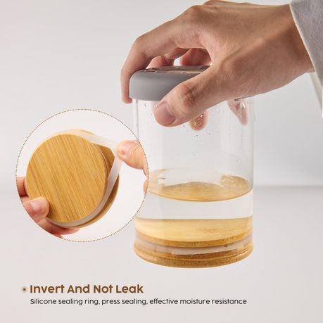 450ml Airtight Glass Jars with Bamboo Lids - 4 Pack