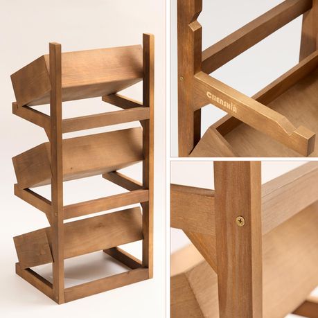 3-Tier Pine Wood Basket Display Stand Storage Shelf
