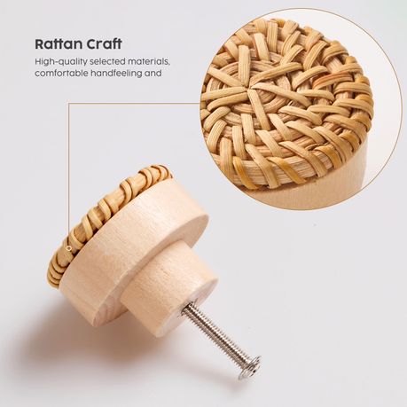 Wooden Rattan Drawer Knobs - Set of 8