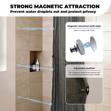 Chenshia Magnetic Folding Shower Curtain Kit No-drill & Waterproof Curtain