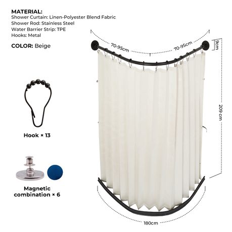 Chenshia Magnetic Folding Shower Curtain Kit No-drill & Waterproof Curtain