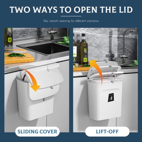 9 Litre Hanging Kitchen Trash Can with Lid & 100 Waste Bags