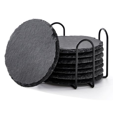8Pc Round Slate Coaster Set