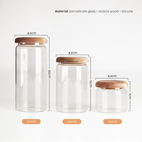 3pc Glass Canister Set with Acacia Lids