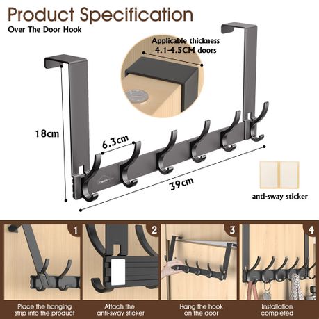 12 Heavy Duty Carbon Steel Hooks - Coat Organizer Rack
