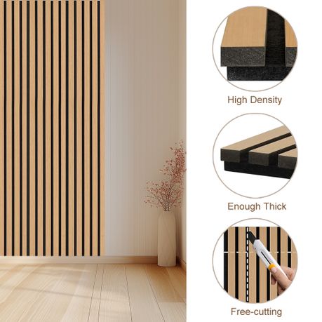 2-Piece Teak Wood Veneer Slat Wall Panel Set