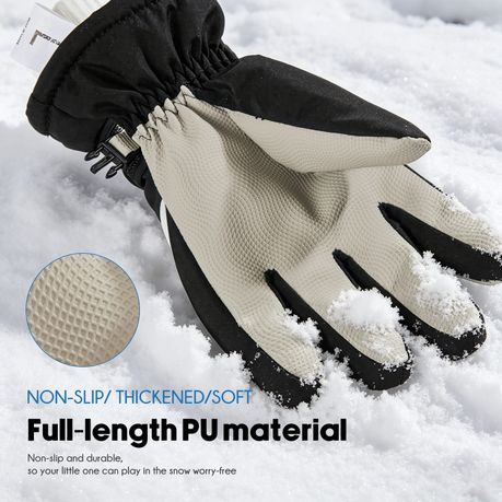Kids Winter Gloves Waterproof Thermal Snow Ski Mittens - Black