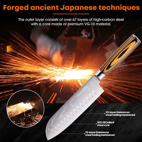 18cm Damascus Steel Santoku Kitchen Knife with Wood Handle