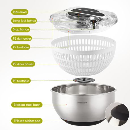 Chenshia 3.5L Steel Stainless Salad Spinner