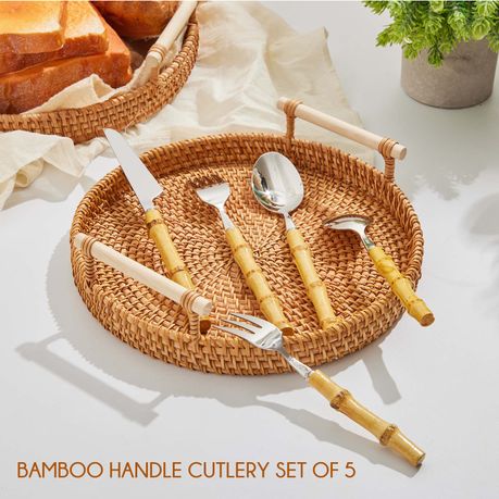Bamboo Cutlery Set Stainless Steel Luxury Knives Forks Spoons Pack