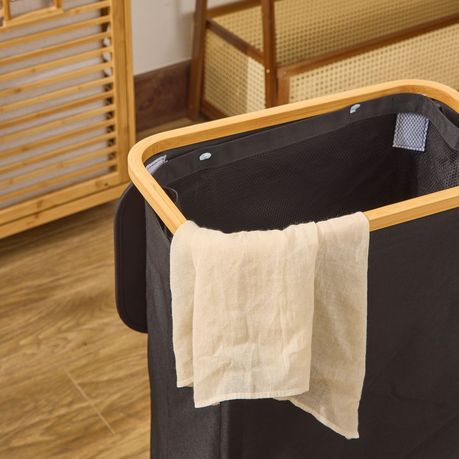 100L Collapsible Laundry Hamper with Lid & Removable Bag - Black