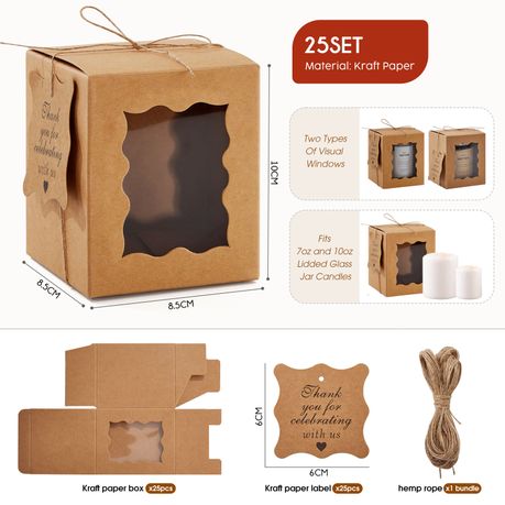 Chenshia 25Pc Kraft Gift Box Set Window & Note Wedding Favour Packaging Box