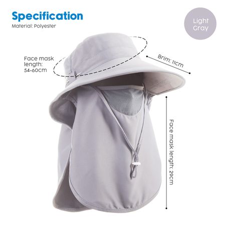 Sun Protection Hat with Neck Flap - Grey