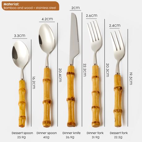 Bamboo Cutlery Set Stainless Steel Luxury Knives Forks Spoons Pack