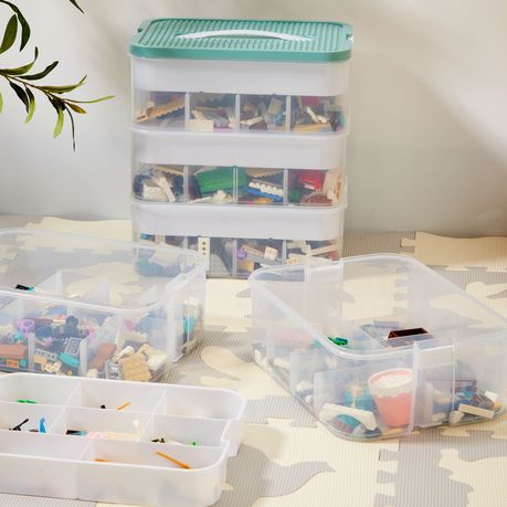 Building Block Organizer Box 3-Layer Stackable Toy Storage Bin Case