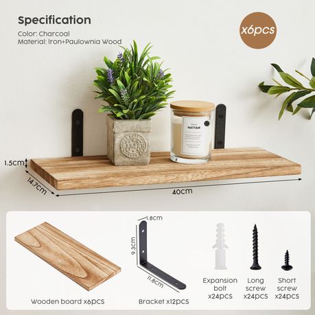 Paulownia Wood Sturdy Home Floating Shelf-Nursery-Living Room 6Pc