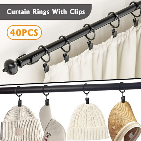 Steel Metal Curtain Rings with Secure Clips - 40Pcs