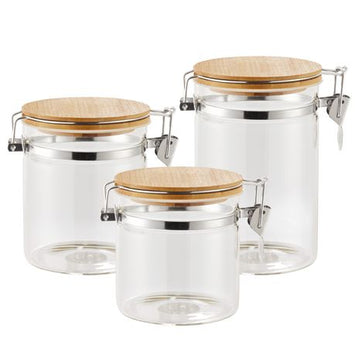 Airtight Glass Storage Jars with Bamboo Lids (550 ml, 750 ml, 950 ml)
