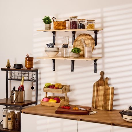 80cm Floating Wall Shelf with Metal Brackets - Beige