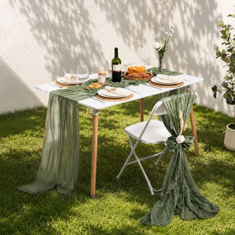 Green Cheesecloth Table Runner (2 Piece)