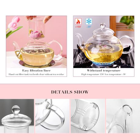 Chenshia Classy Glass Teapot Heat Resistant Floral Herbal Tea Kettle