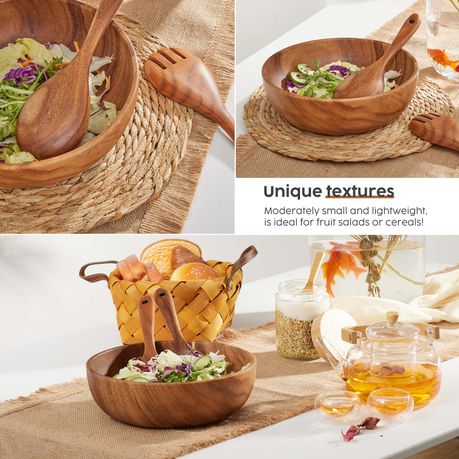 Chenshia Acacia Wood Salad Bowl With Fork Spoon Natural Tableware -23.7cm