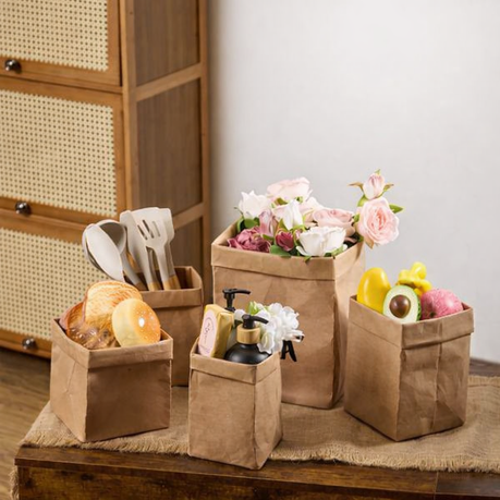 5Pc Washable Kraft Paper Storage Bags