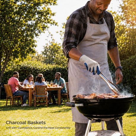 Heavy-Duty Charcoal Baskets with BBQ Gloves | 2-Pack | Braai and Kettle Grill Accessory