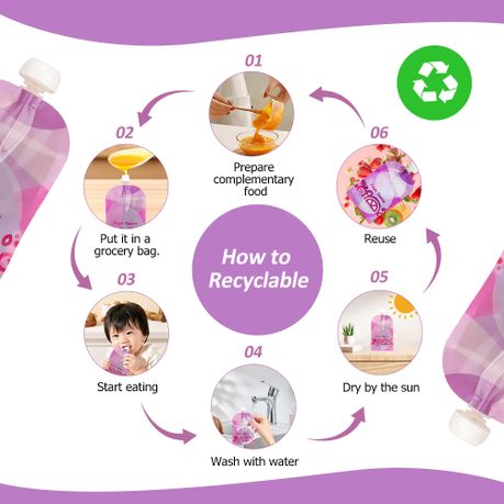 150ml Purple Reusable Baby Puree Pouch (5 Pack)