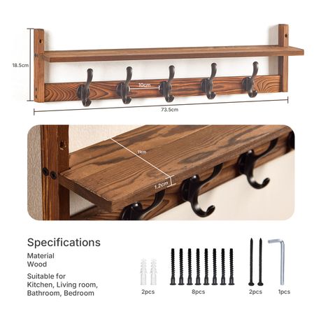 Industrial Coat Rack Wall Mounted Entryway Floating Shelf with 5 Hooks